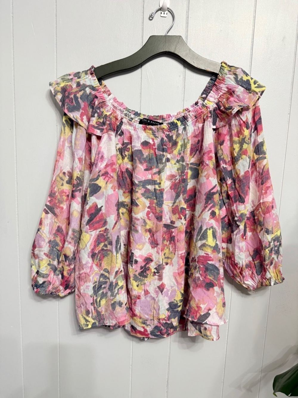 Zac & Rachel Pink Multi Floral Off-the-Shoulder Peasant Blouse